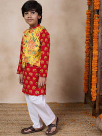 pspeaches Boys Mandarin collar Animal Printed Regular Kurta with Pyjamas