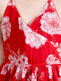 pspeaches Red Floral Printed Chiffon Dress