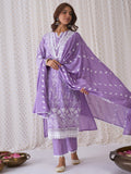 Indo Era Floral Embroidered Round Neck Pure Cotton Straight Kurta with Trousers & Dupatta