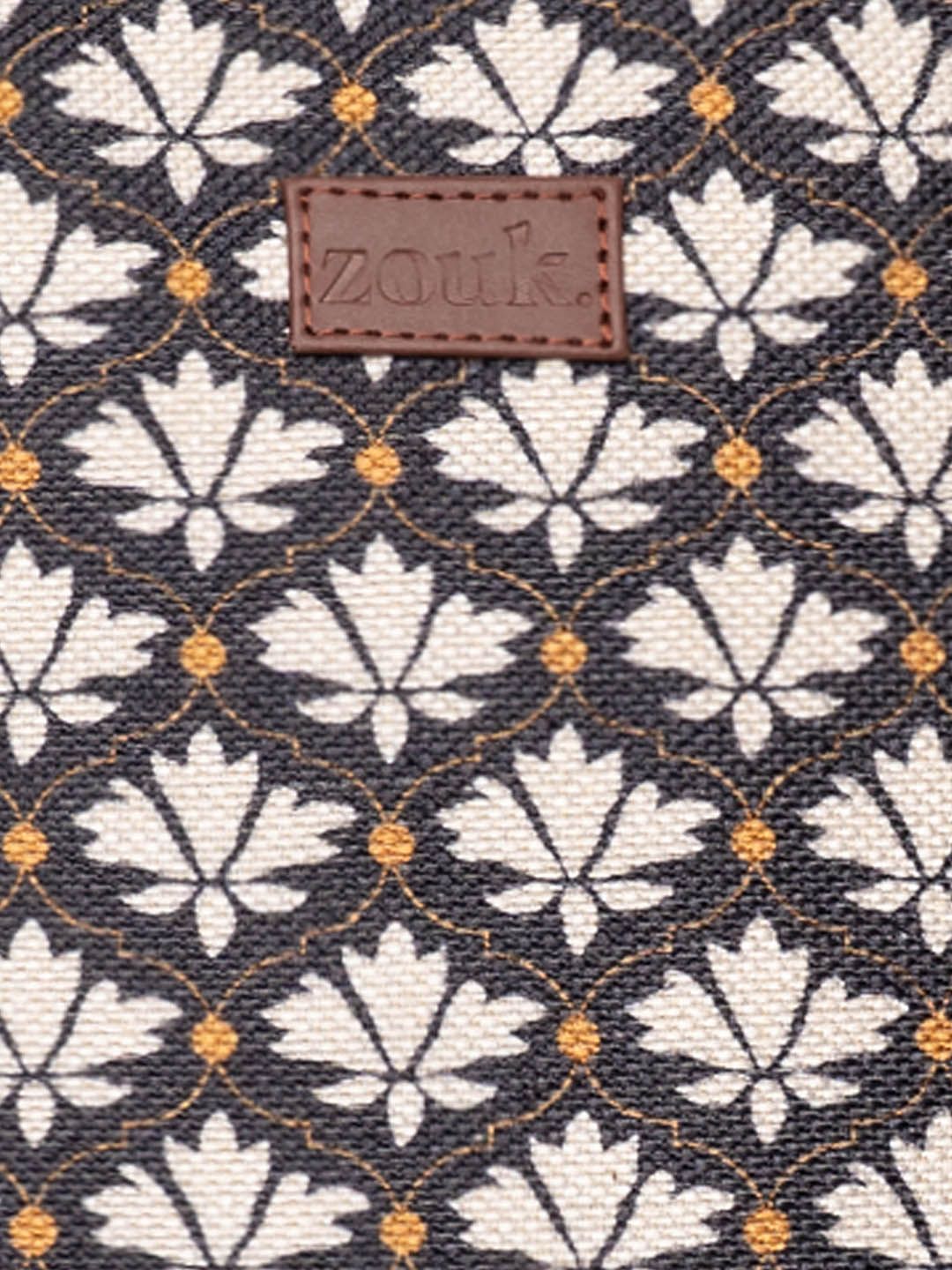 ZOUK Black Floral Print Structured Laptop HandTote Bag