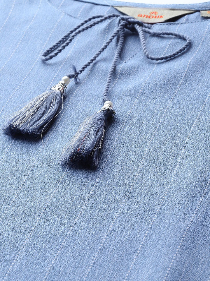 Anouk Woven Design Vertical Stripes Tie-Up Neck Straight Kurta