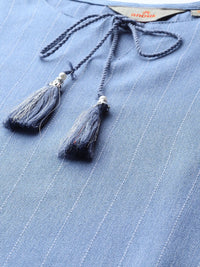 Anouk Woven Design Vertical Stripes Tie-Up Neck Straight Kurta