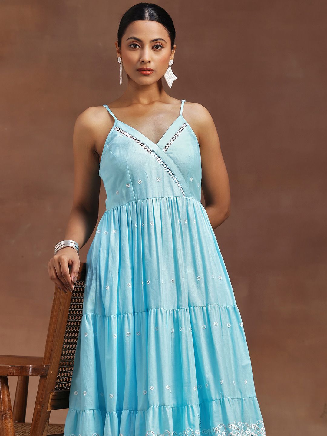 Libas Floral Panelled Schiffli Thread Work Pure Cotton Kurta With Trouser