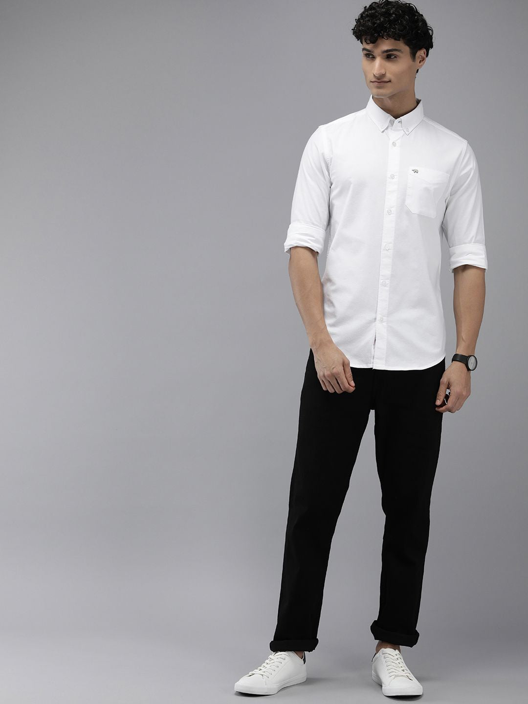 THE BEAR HOUSE Solid Slim Fit Pure Cotton Casual Shirt