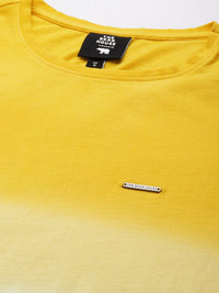 THE BEAR HOUSE Men Yellow & Blue Pure Cotton Tie and Dye Printed Slim Fit T-shirt