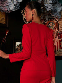 Athena Red Sweetheart Neck Puff Sleeves Regular Top