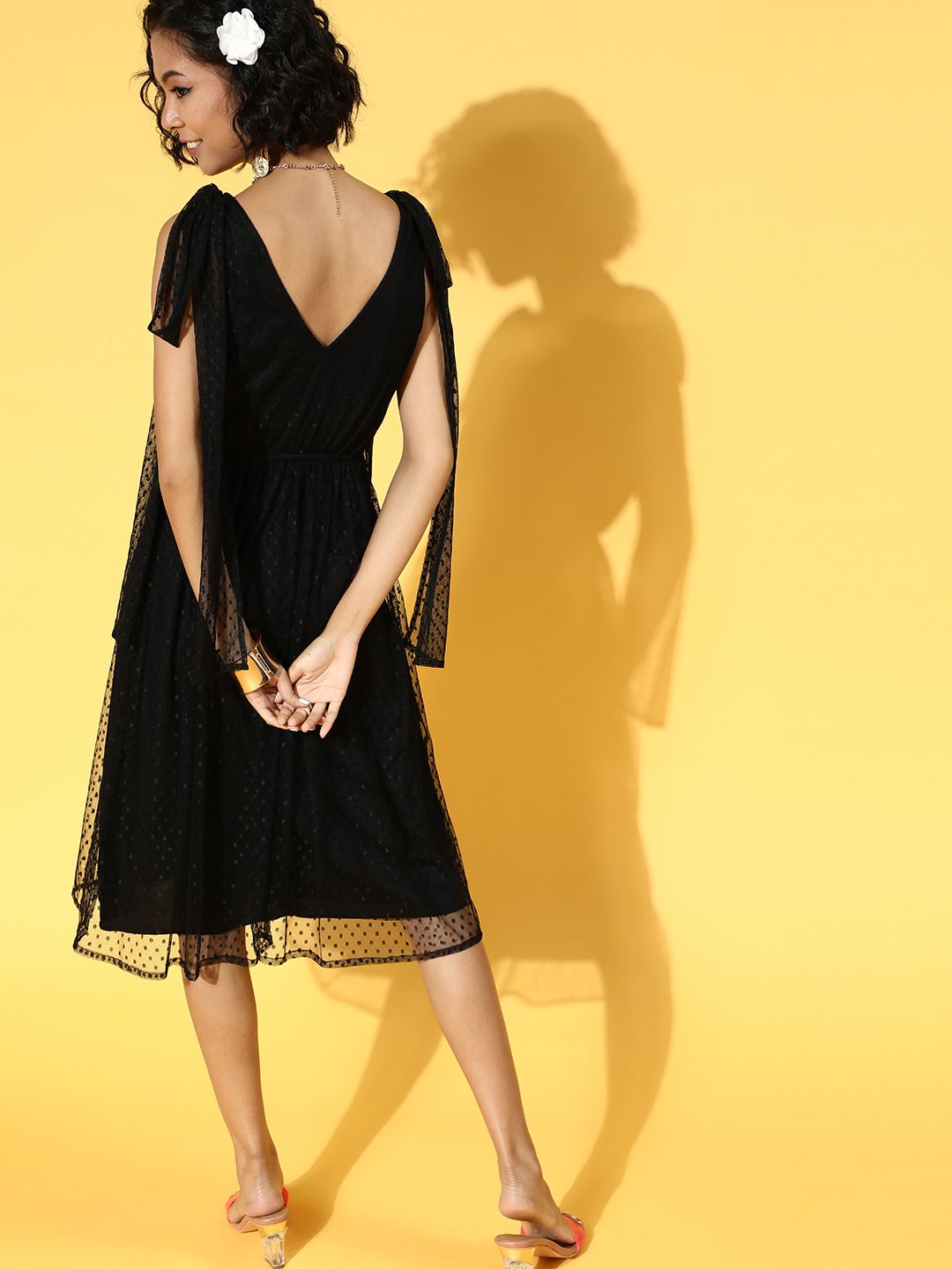 Athena Women Stylish Black Self-Design Dobby Weave Dress