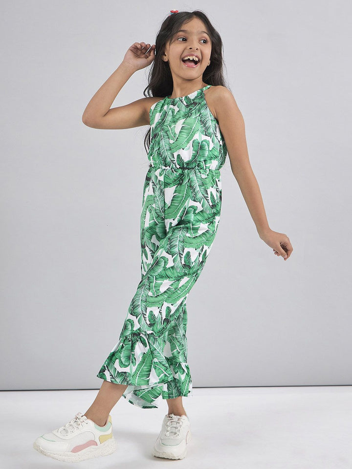 pspeaches Girls Halter Neck Printed Silk Basic Jumpsuit