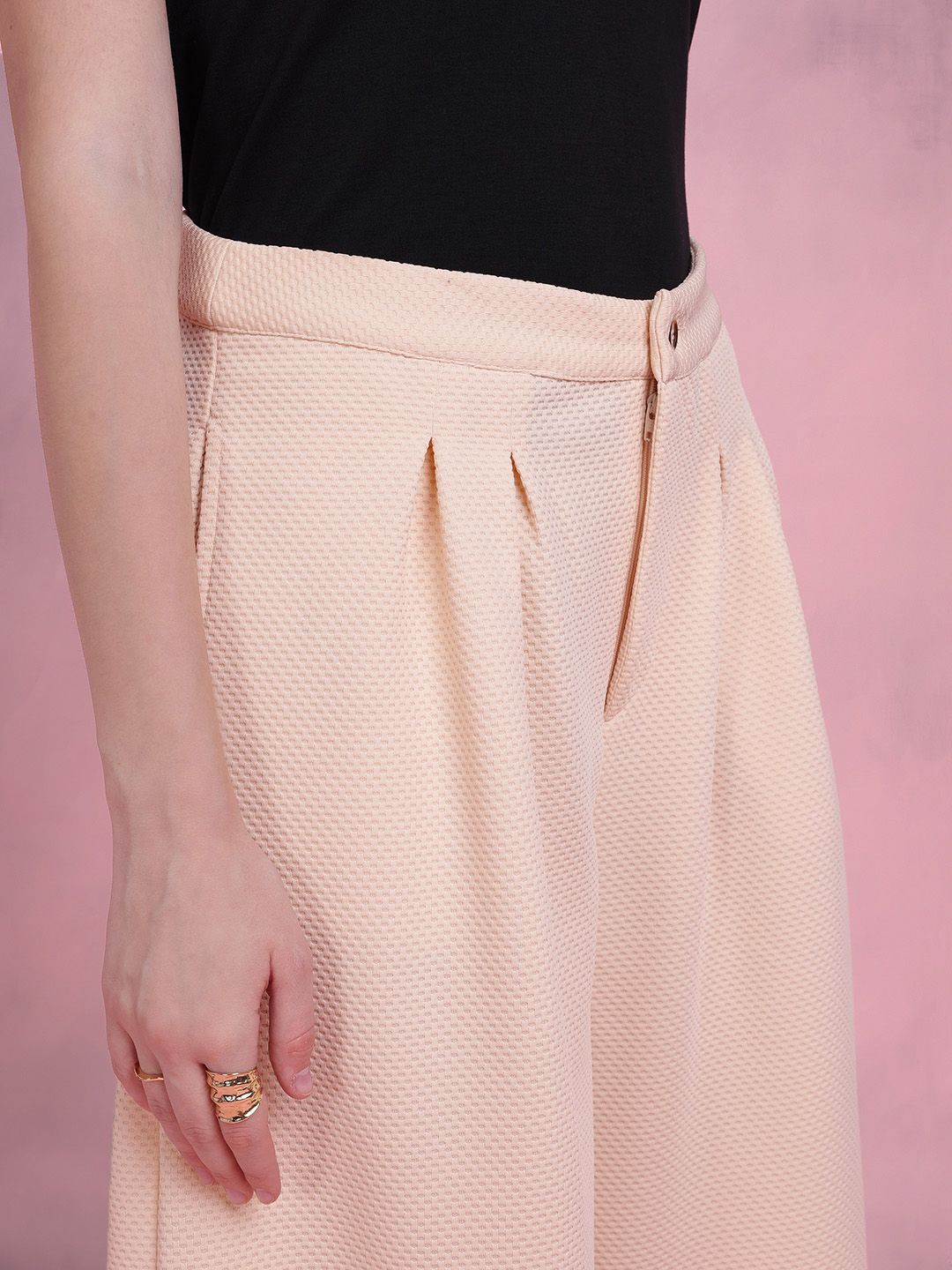 DressBerry Women Textured High-Rise Pleated Wide-Leg Trousers