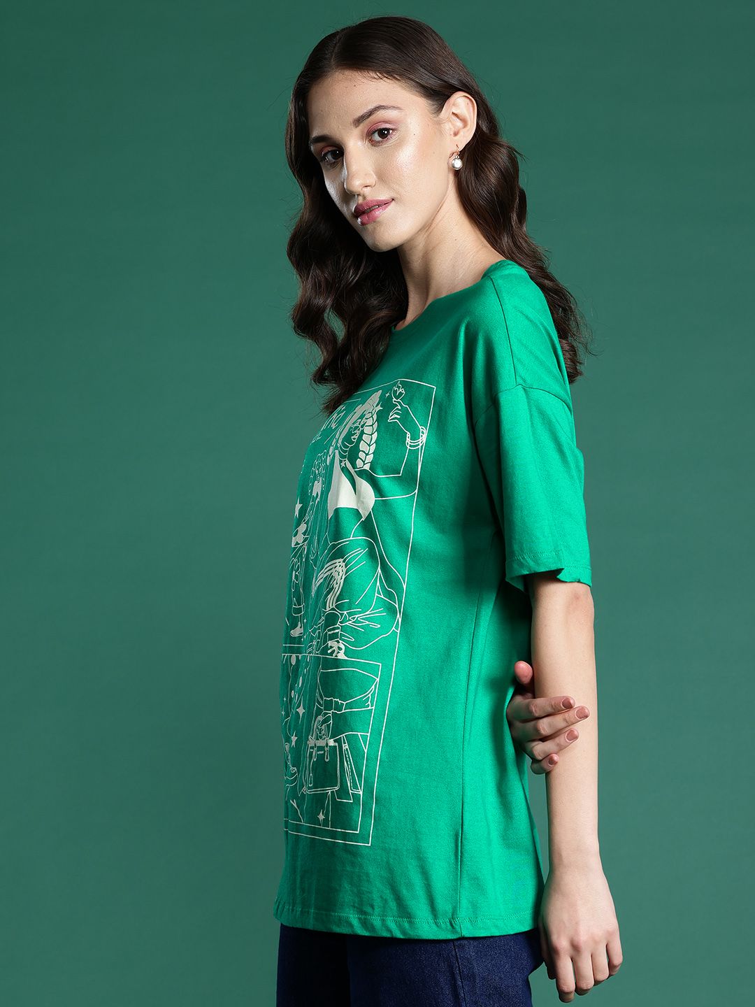 DressBerry Printed Drop-Shoulder Sleeves Pure Cotton T-shirt