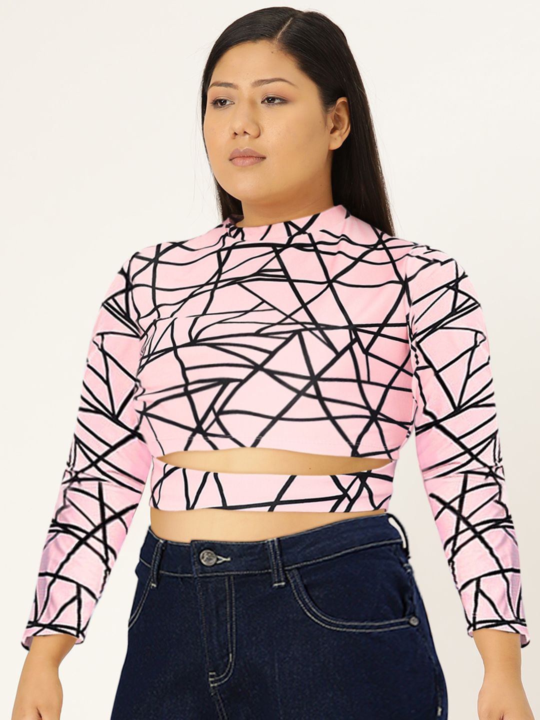 STREET 9 Women Pretty Pink Geometric Cropped Top