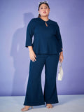 SASSAFRAS Curve Blue Plus Size Self-Design Top Wit Trouser Co-Ords