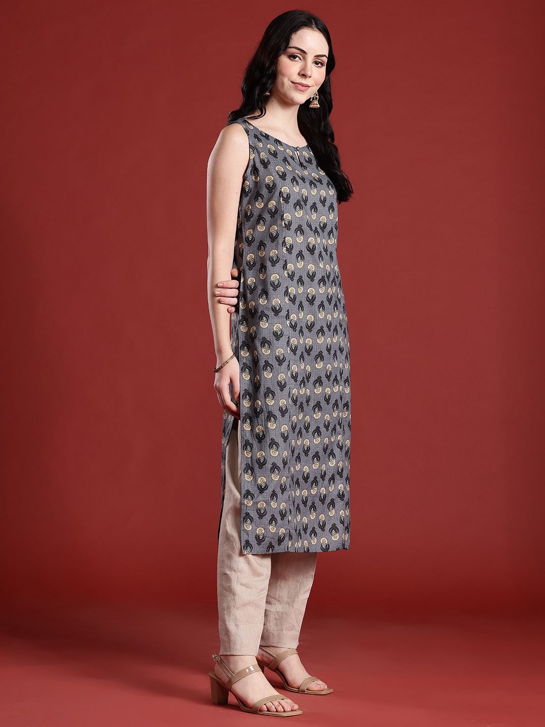 Anouk Floral Printed Keyhole Neck Indie Florals Kurta