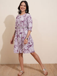 Vishudh Floral Printed Puff Sleeves A-Line Dress