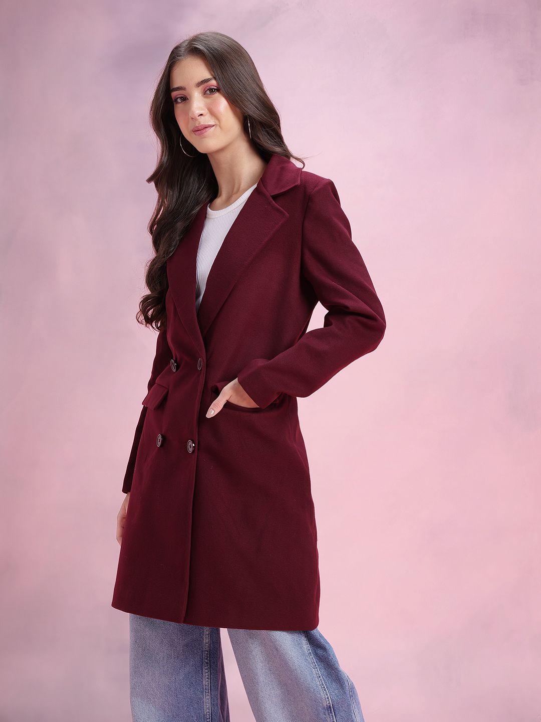 DressBerry Notched Lapel Collar Double-Breasted Overcoat