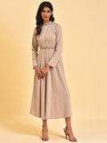 W Grey Embellished Polka Dot Printed High Neck Belted Fit & Flare Midi Dress