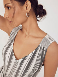 The Label Life Striped  V-Neck Tie-Ups Cotton A-Line Midi Dress