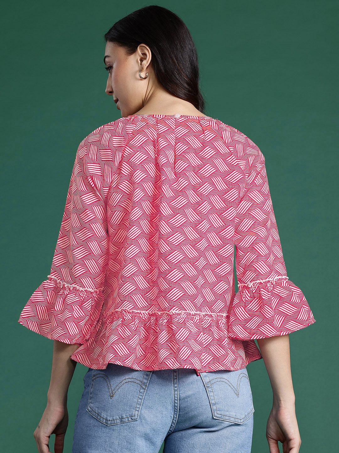 DressBerry Geometric Print Flared Sleeve Top