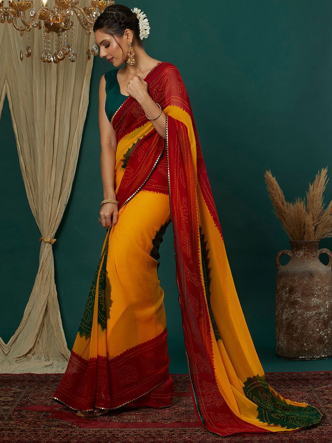 KALINI Bandhani Pure Georgette Bandhani Saree