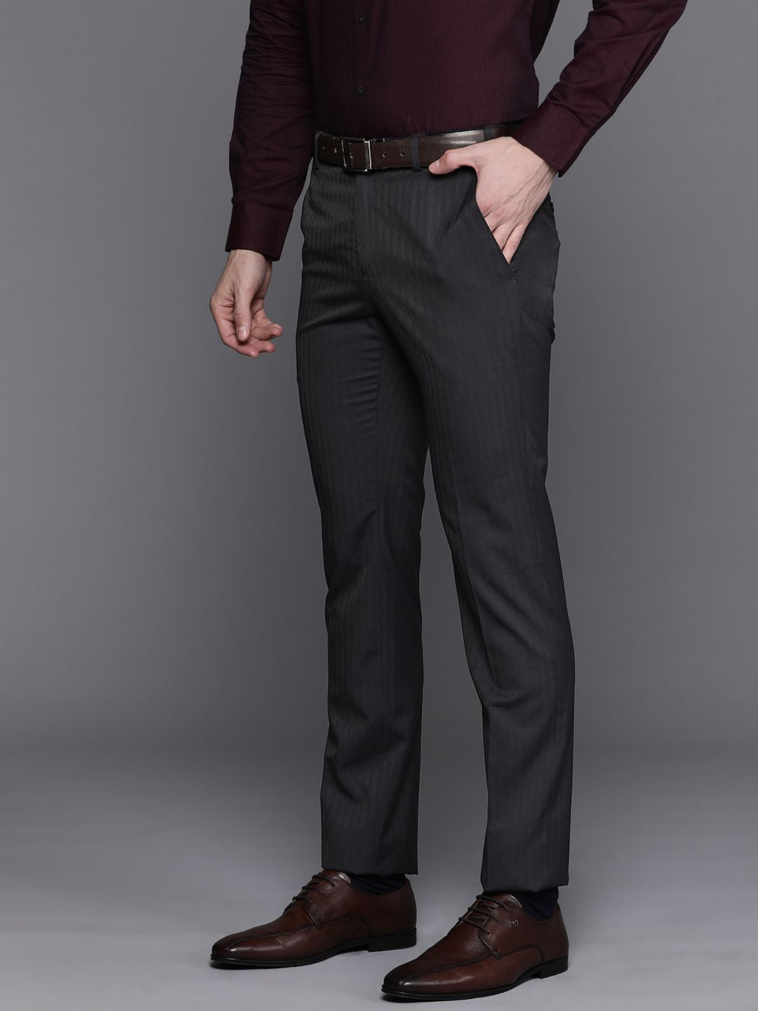 Raymond Men Striped Slim Fit Trousers