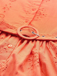 all about you Schiffli Pure Cotton A-Line Dress with Belt