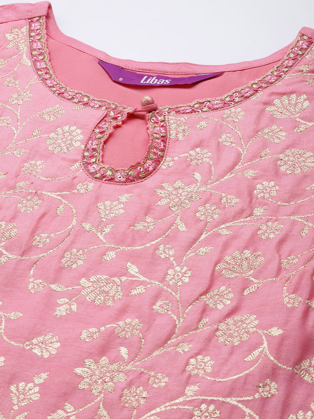 Libas Women Pink Zari Kurta with Palazzos & With Dupatta