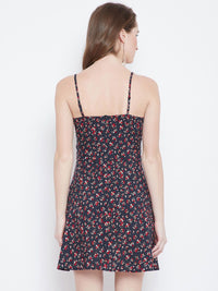 Berrylush Navy Blue Floral A-line Dress