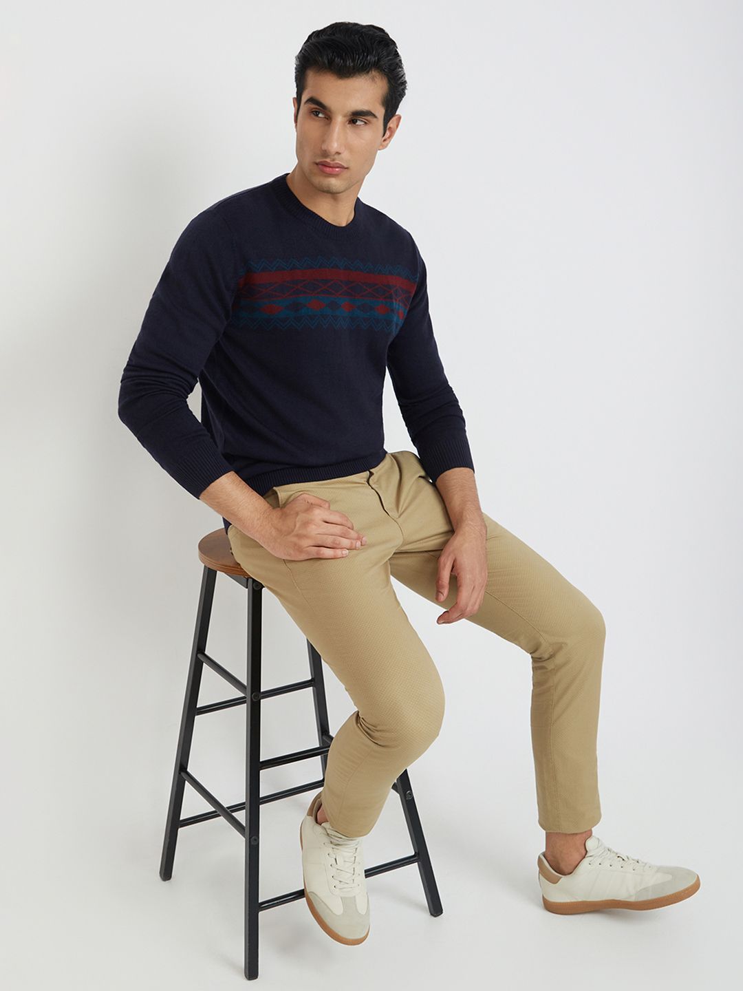 Raymond Men Navy Blue Printed Pullover