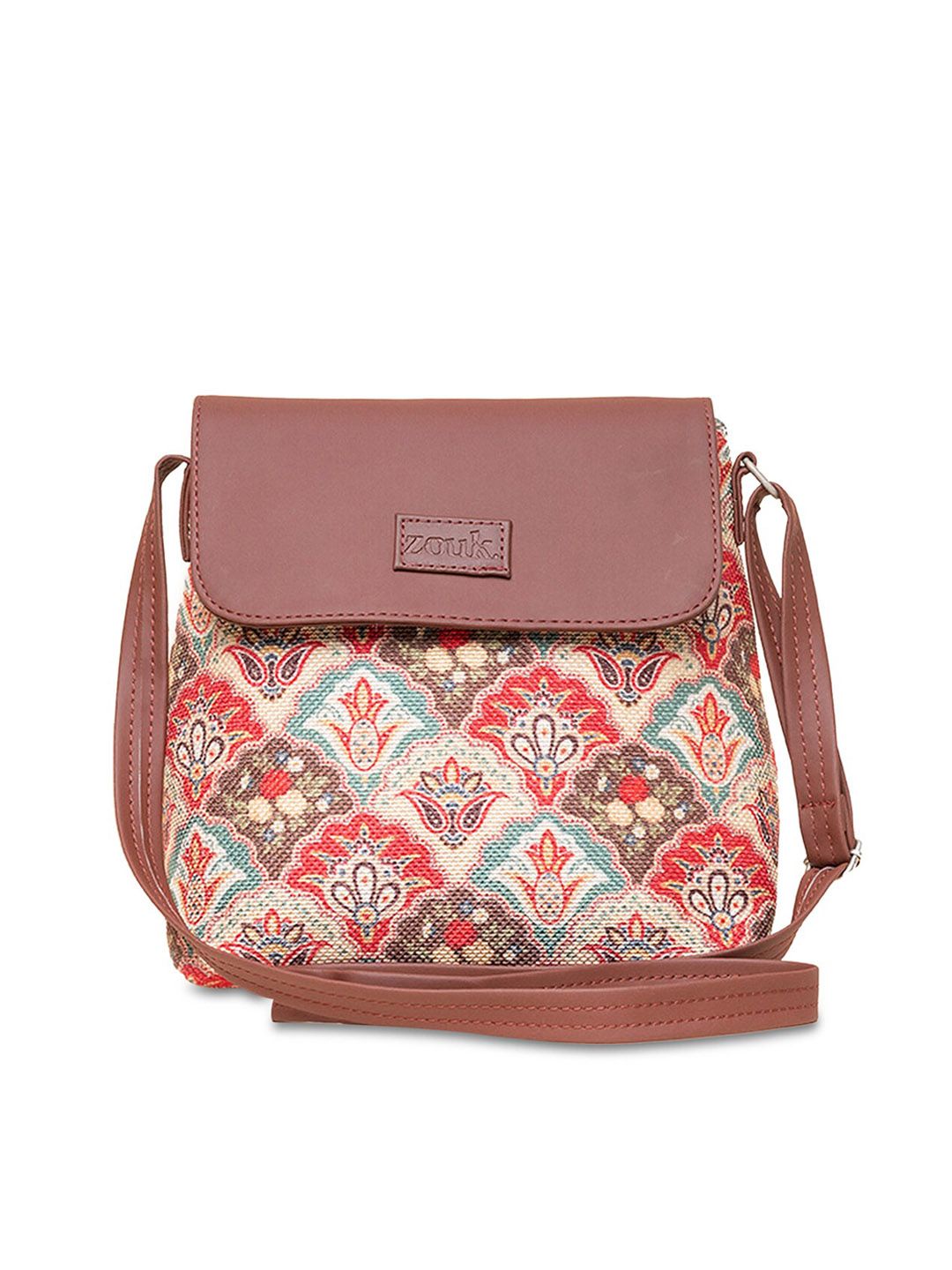 ZOUK Ethnic Motifs Printed Structured Sling Bag