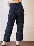 Antheaa Women Blue Comfort Relaxed Fit Stretchable Denim Cargo