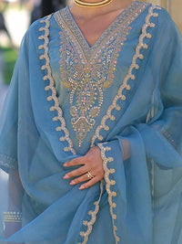 Indo Era Ethnic Motifs Embroidered Sequinned Straight Kurta With Trousers &  Dupatta