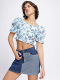 DressBerry Floral Lace Up Detail Crop Top