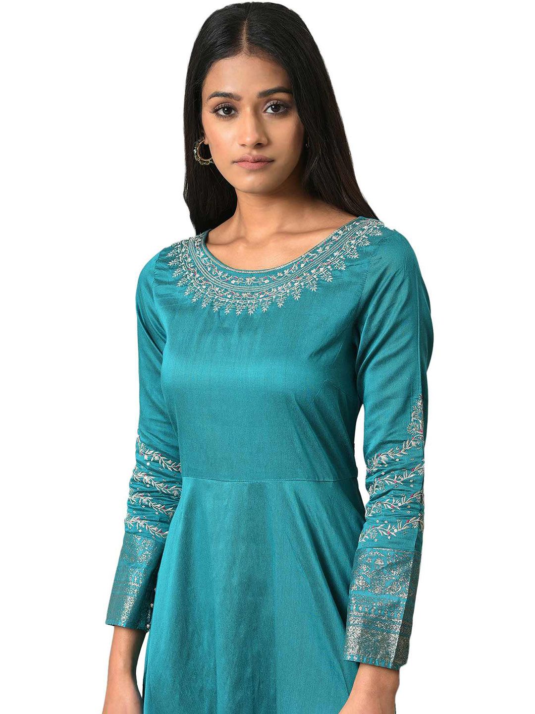 W Round Neck Floral Maxi Ethnic Dress