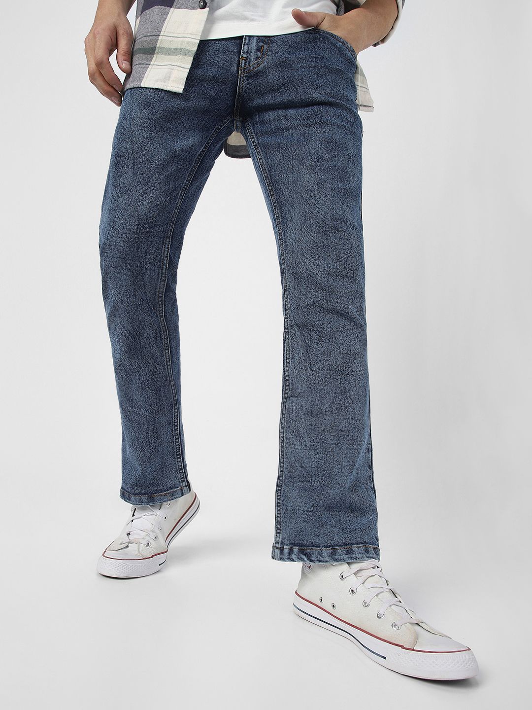 Urbano Fashion Men Bootcut Heavy Fade Clean Look Stretchable Jeans