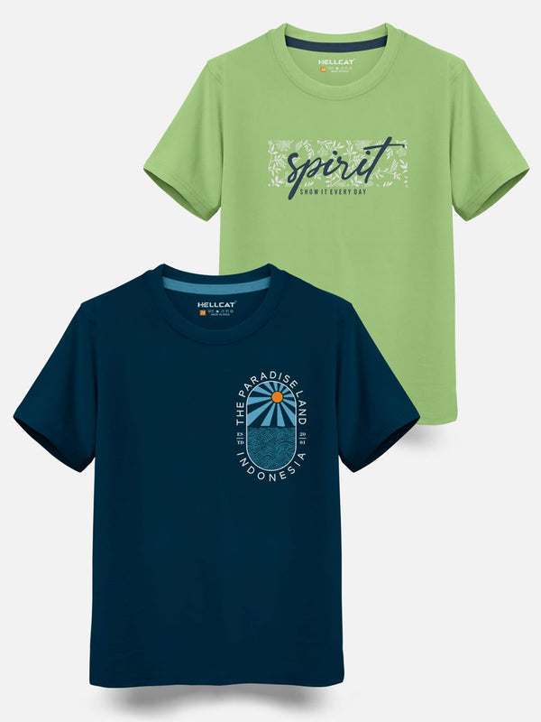 HELLCAT Boys Pack Of 2 Typography Printed Cotton T-shirt