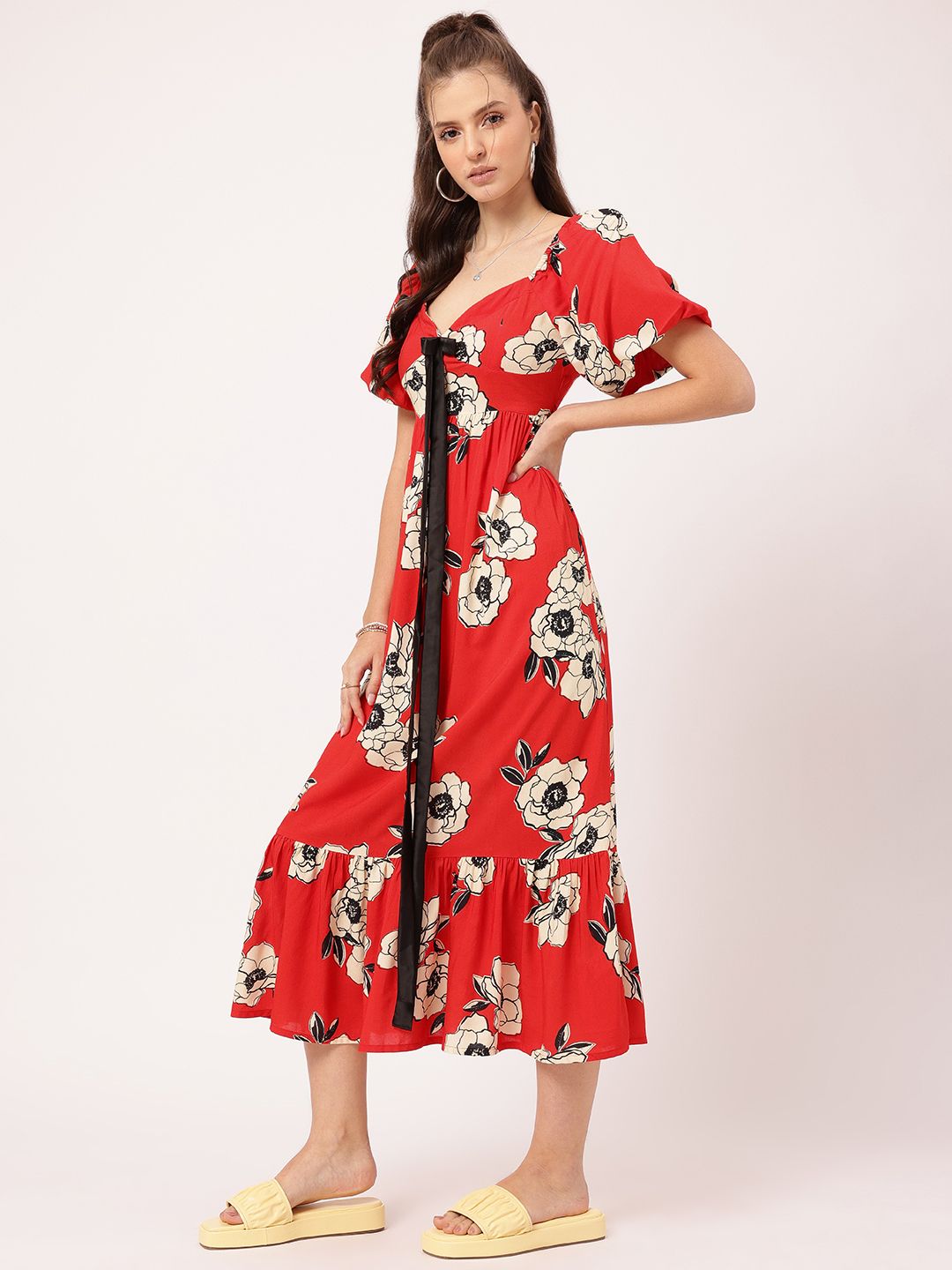 DressBerry Flower Child Bow-Detail A-Line Midi Dress