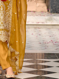Indo Era Floral Embroidered Zari Organza Kurta With Trousers And Dupatta
