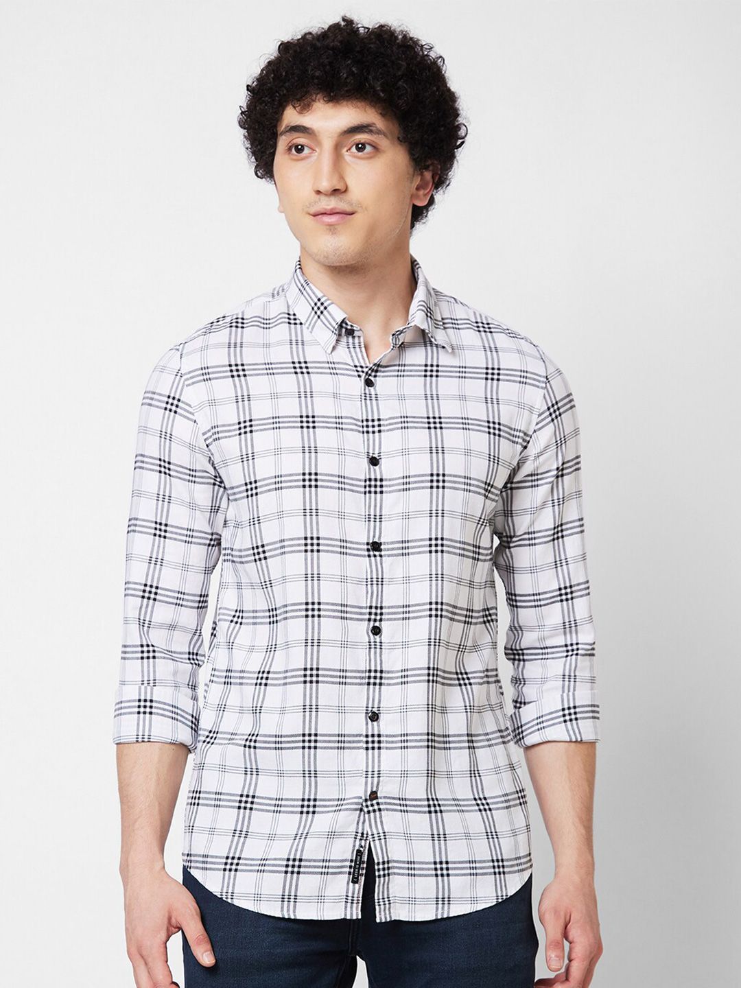 SPYKAR Tartan Checked Spread Collar Cotton Casual Shirt