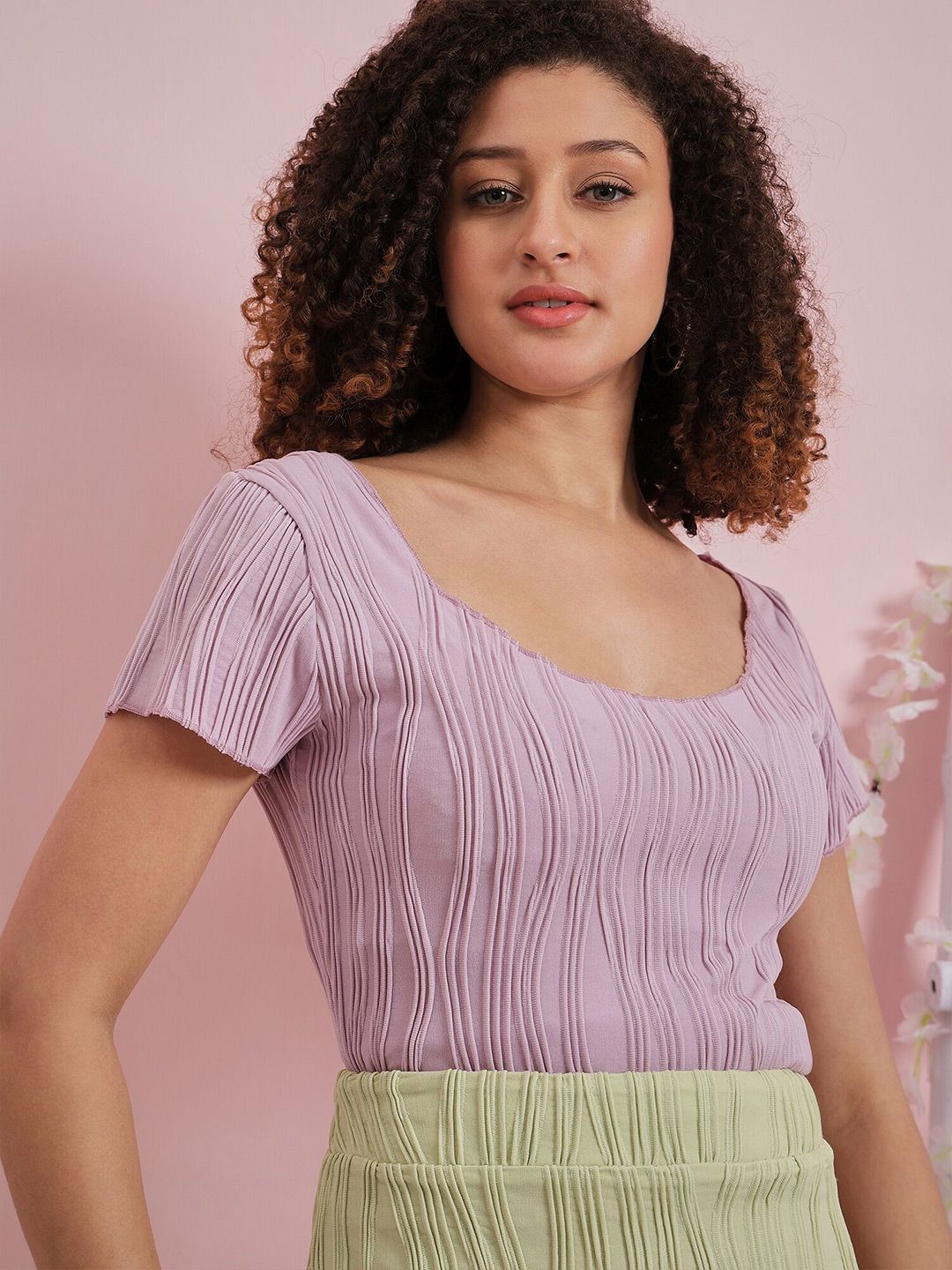 Athena Round Neck Short Sleeves Textured Top