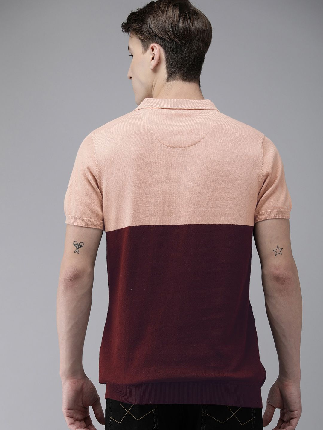 THE BEAR HOUSE Ardor Edition Men Pink Cotton Colourblocked Polo Collar Slim Fit T-shirt