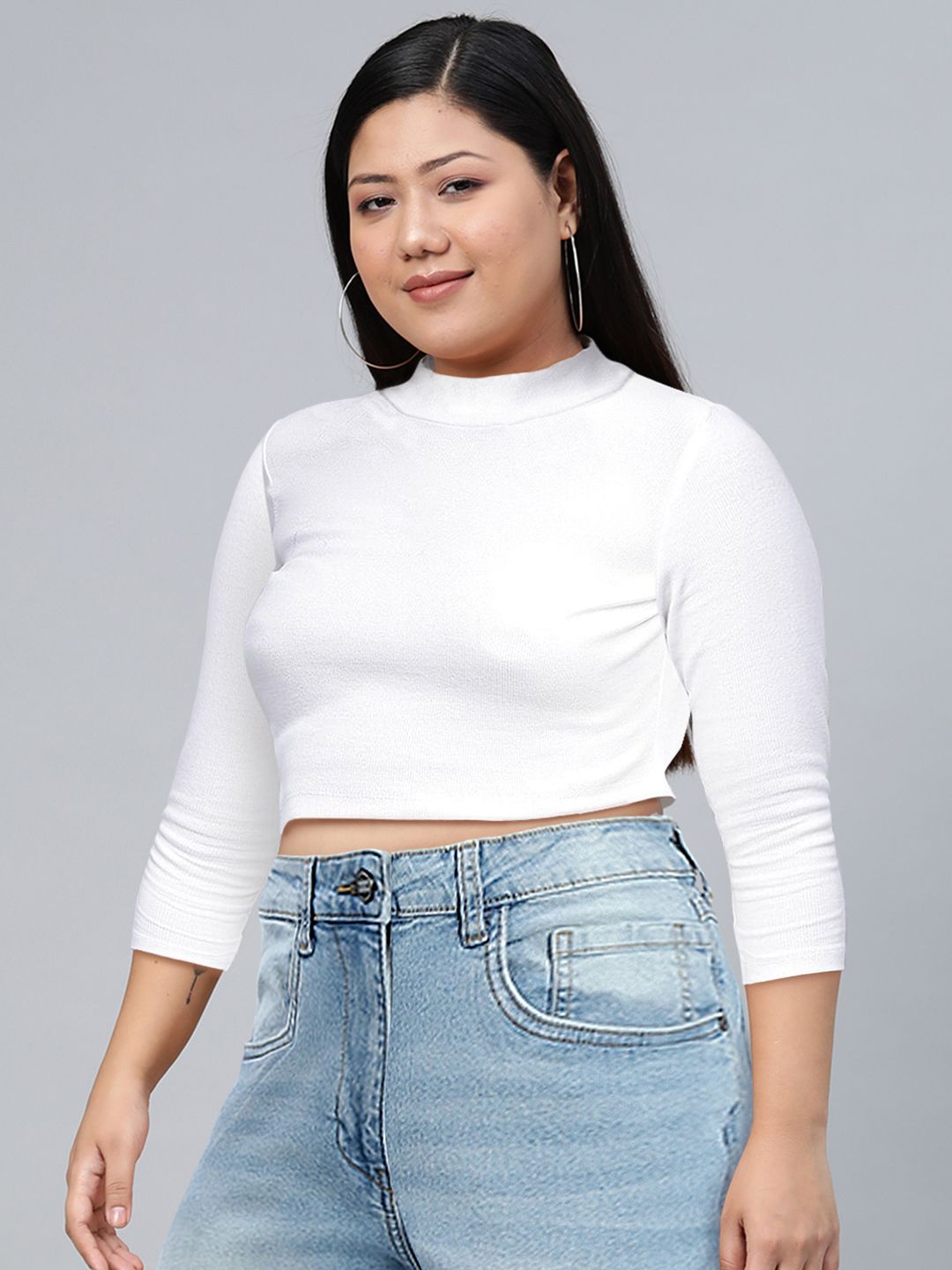 SASSAFRAS White Ribbed Cropped Top With Turtle Neck