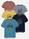 HELLCAT Boys Pack Of 5 Graphic Printed Cotton T-shirt