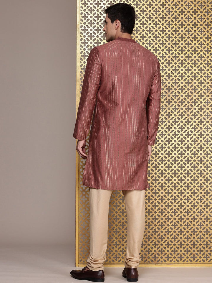 House of Pataudi Band Collar Striped Straight Rozana Kurta