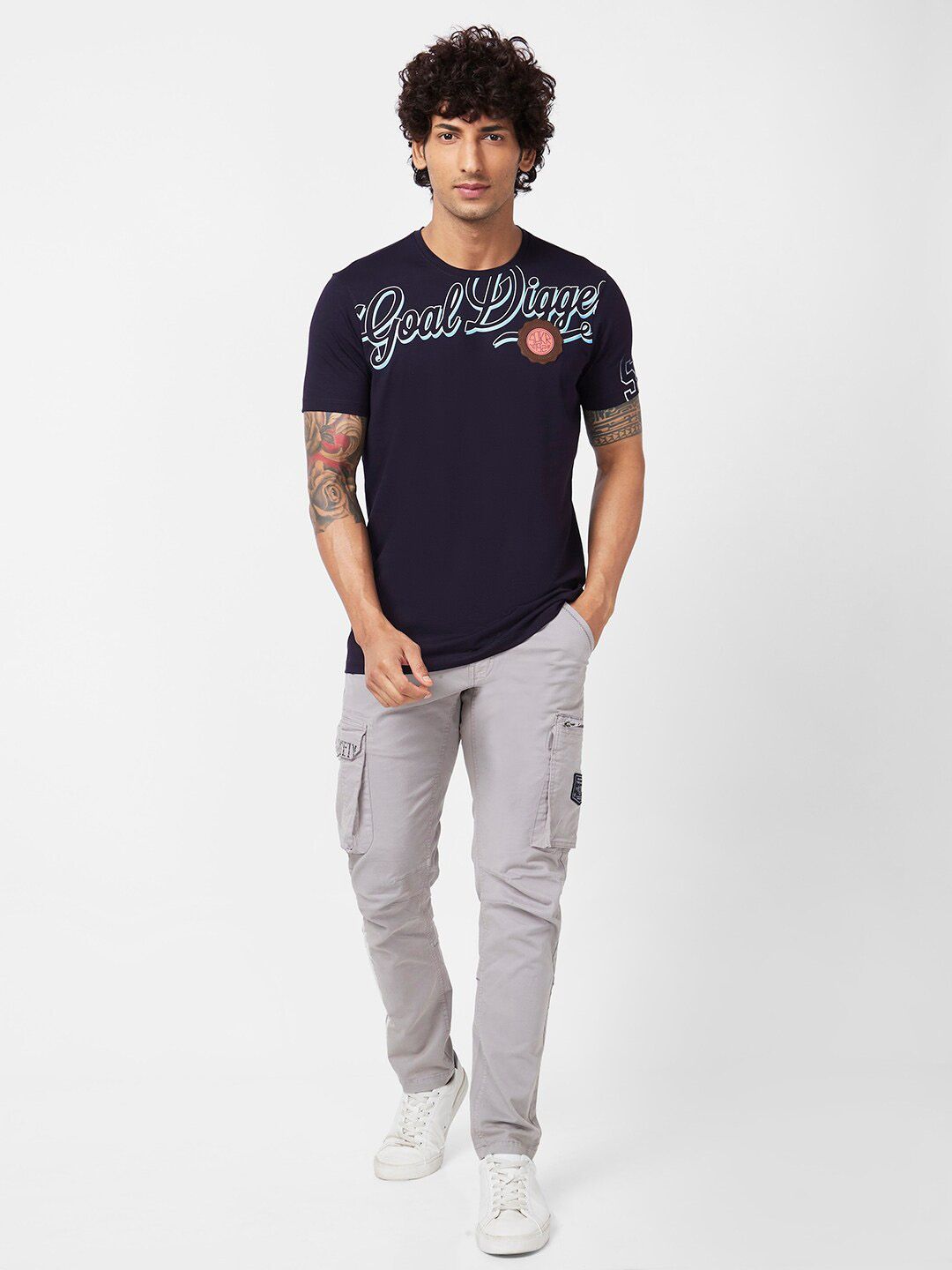 SPYKAR Typography Printed Slim Fit Pure Cotton T-Shirt
