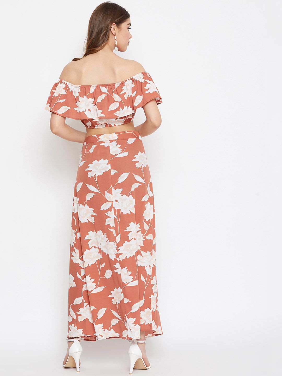 Berrylush Brown & White Floral Printed Co-Ords