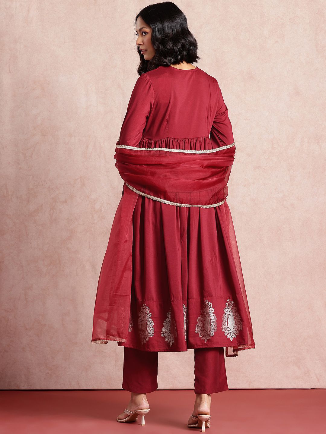 all about you Pleated Anarkali Kurta with Trousers & Dupatta