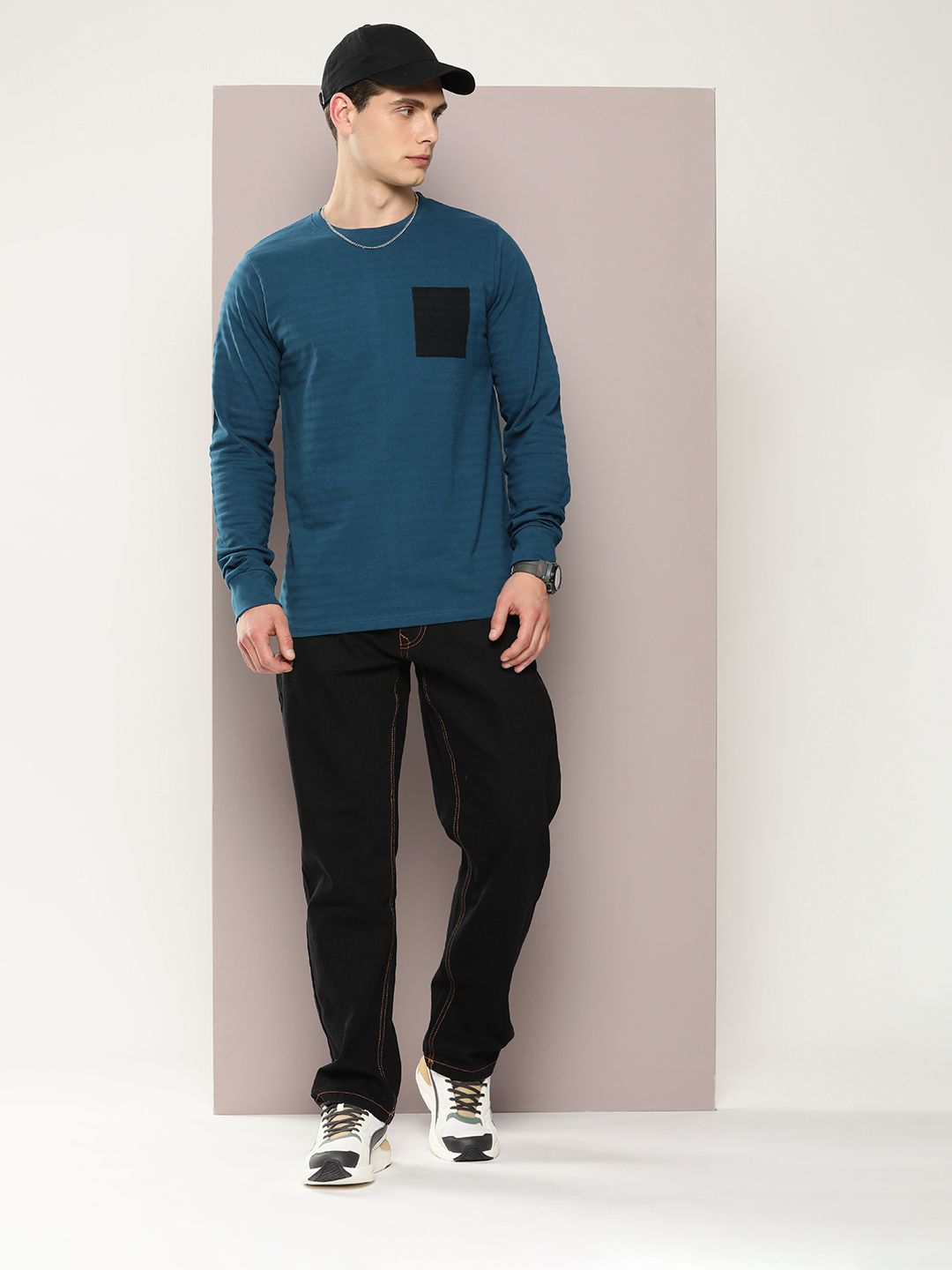 DILLINGER Men Striped Jacquard Structure Pockets T-shirt