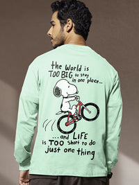 Bewakoof Green Graphic Printed Long Sleeves Pure Cotton Oversized T-Shirt