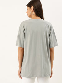 DILLINGER Women Grey Printed Oversized Longline Oversized Cotton Pure Cotton T-shirt