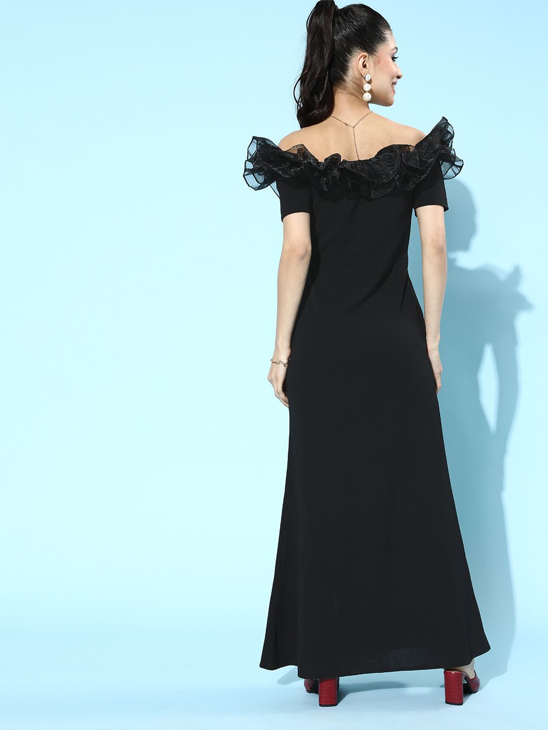 Athena Stylish Black Ruffled Tulle Dress